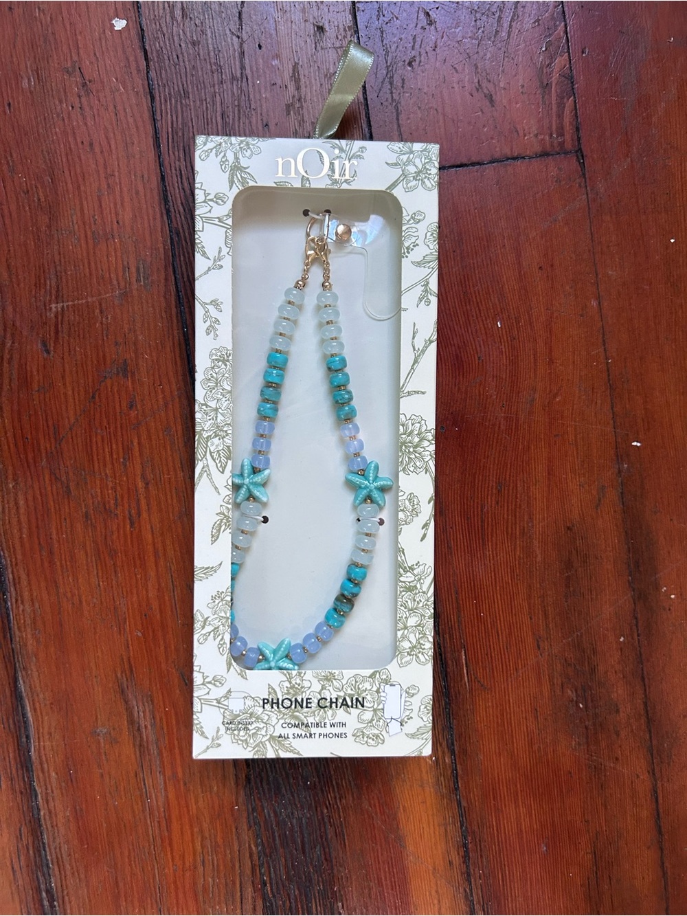 nOir Jewelry Turquoise and Light Blue Beaded Phone Chain with Starfish Charms